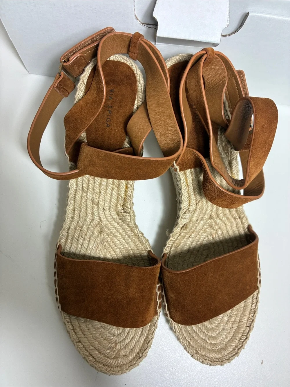 Via Spiga Suede Espadrille Ankle-Strap Sandals Wedge
